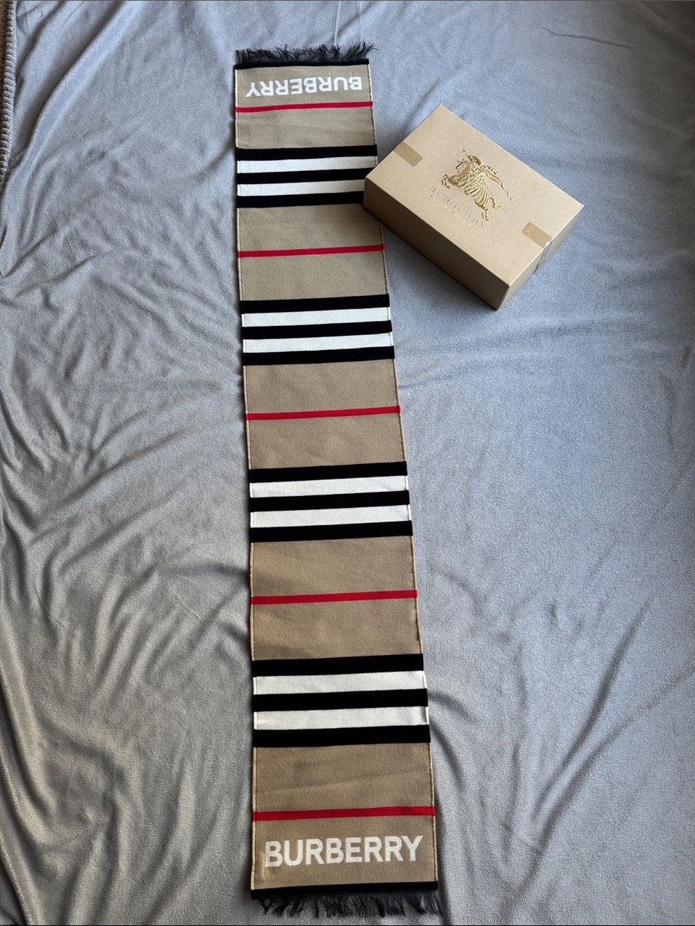 Kids BurberrySignature Stripe Scarf - Khaki/Black/White/Red